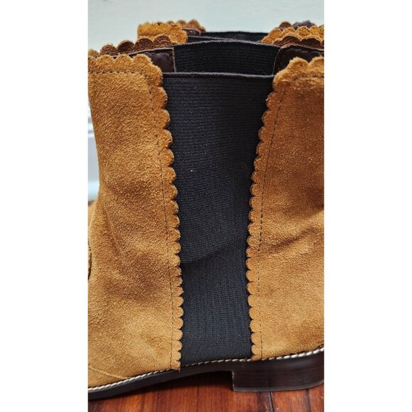 See By Chloe Tan Suede Ankle Boots Women’s Size 41 US 10 Scalloped Trim - Picture 7 of 13